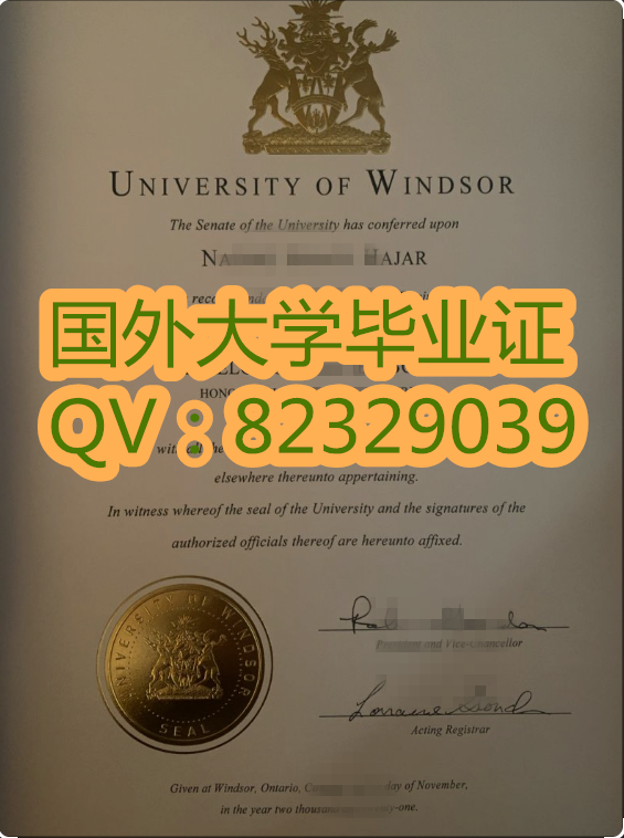 温莎大学毕业证实拍样本  高清毕业证原版   University of Windsor