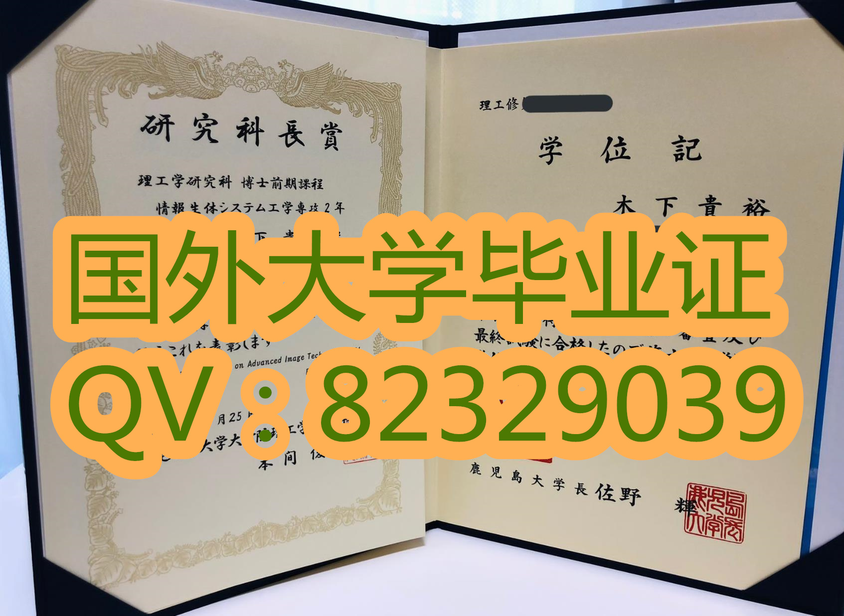 鹿儿岛大学毕业证实拍案例证书   国外大学毕业证代理 原版图片样本