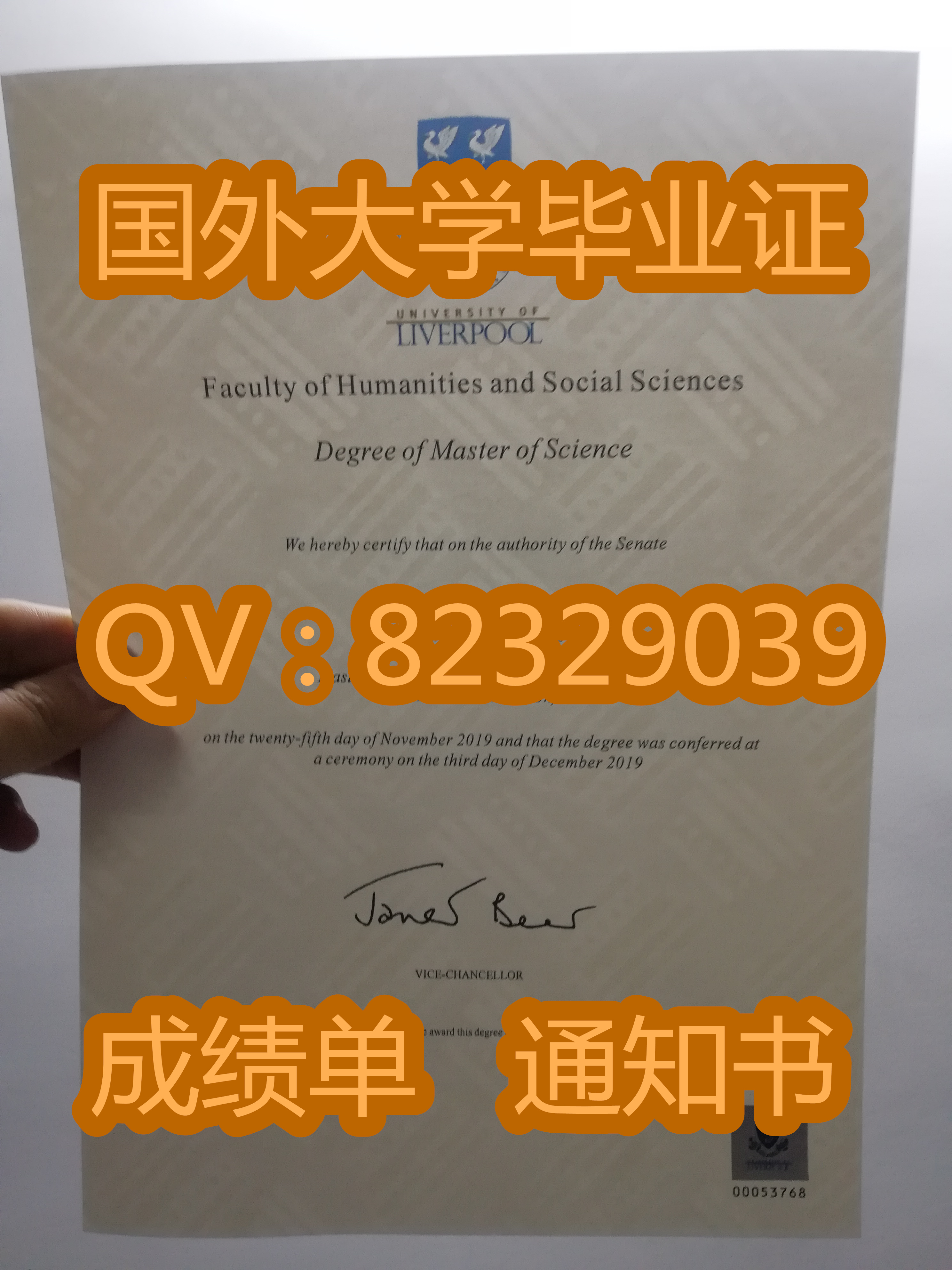 利物浦大学毕业证书水印特写|利物浦大学（University of Liverpool）